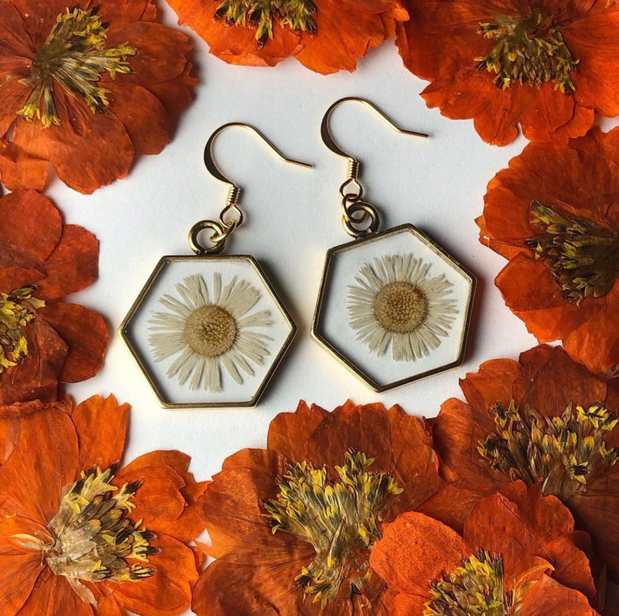 Hexagon Fleabane Earrings