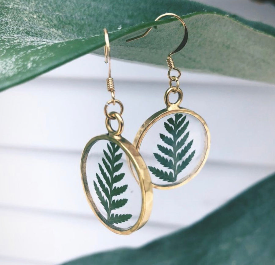 Fern Hammered Circle Earrings