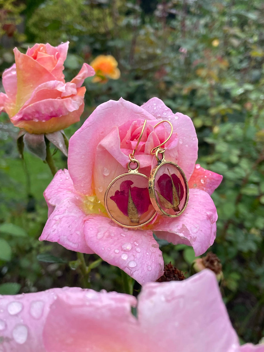 Rose Hammered Circle Earrings