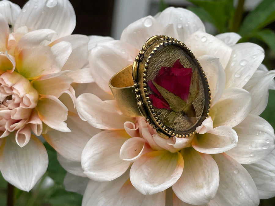 Rose Ornate Oval Adjustable Ring